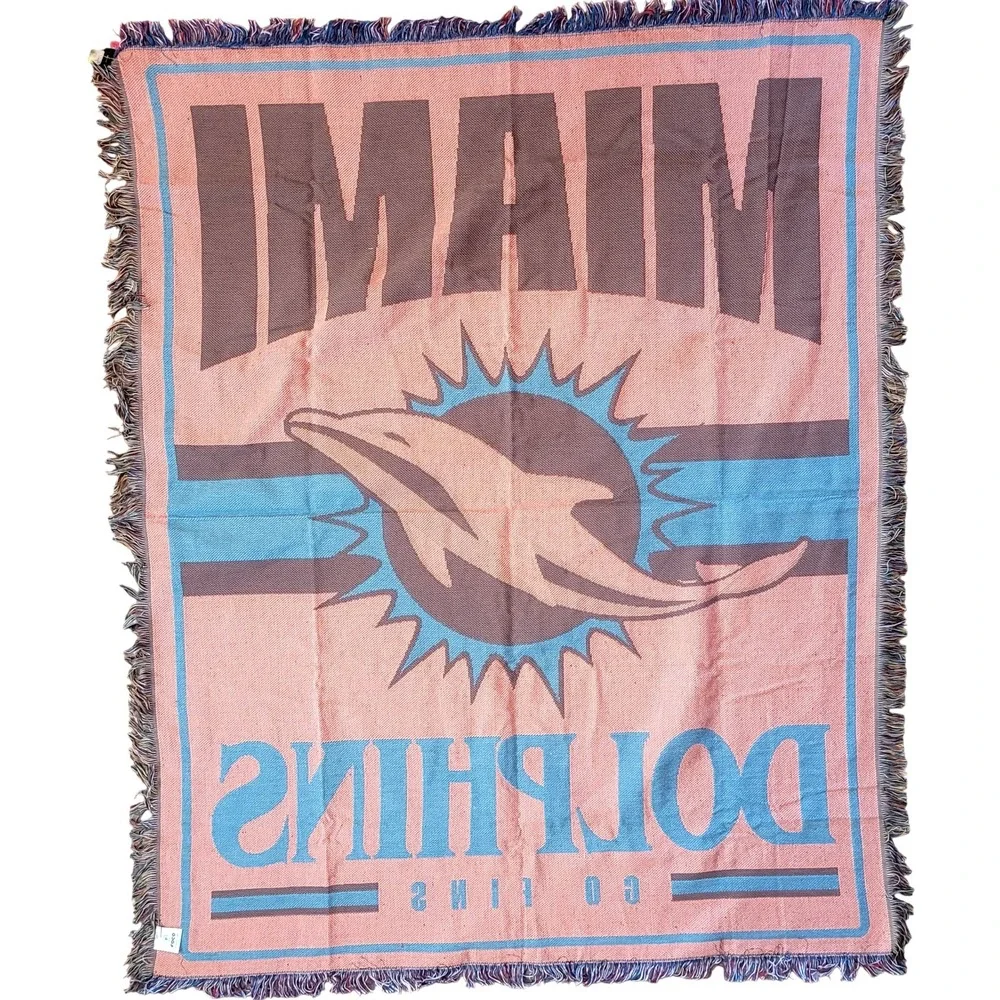 Miami Dolphins NFL Woven Tapestry 46x60 Multi Color by FOCO Fringed Edge - New